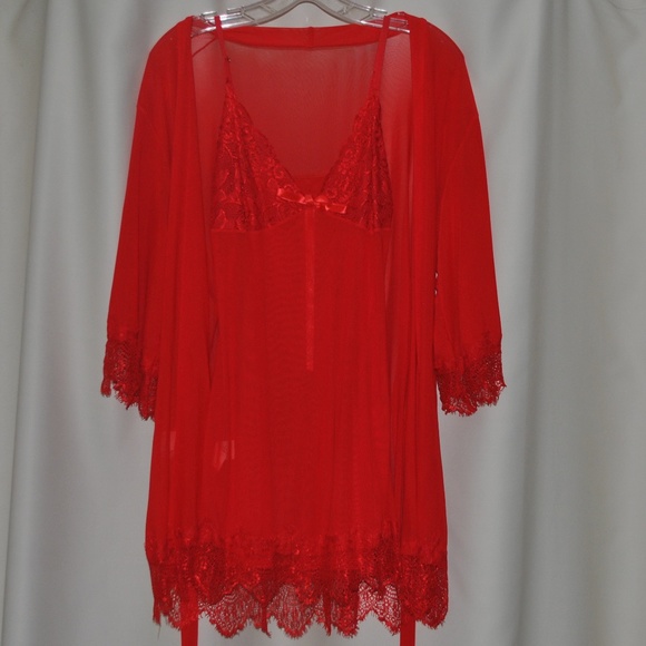 Intimates & Sleepwear | Red Babydoll And Lace Robe Set | Poshmark